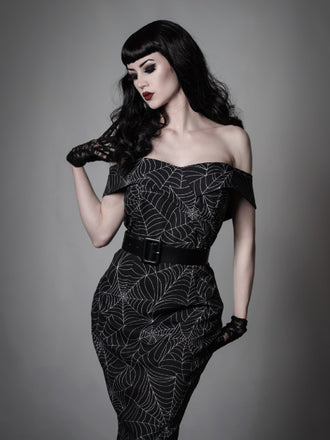 Black 1960s Off-shoulder Spider Web Dress