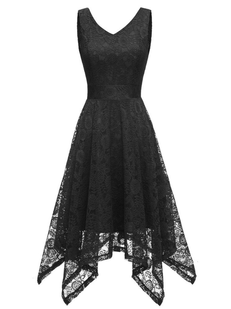 1950s Lace Pointed Hem Swing Dress