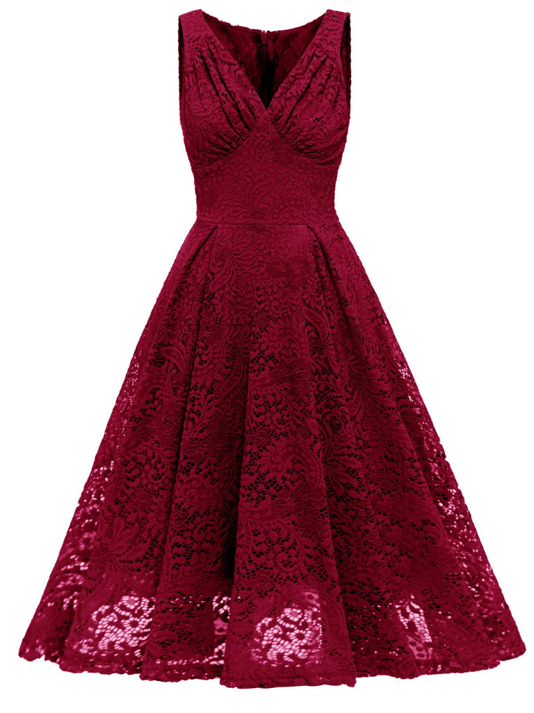 1950s Floral Lace Solid Swing Dress