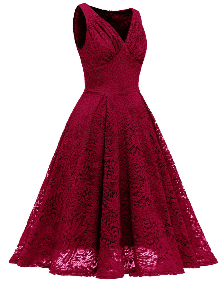1950s Floral Lace Solid Swing Dress