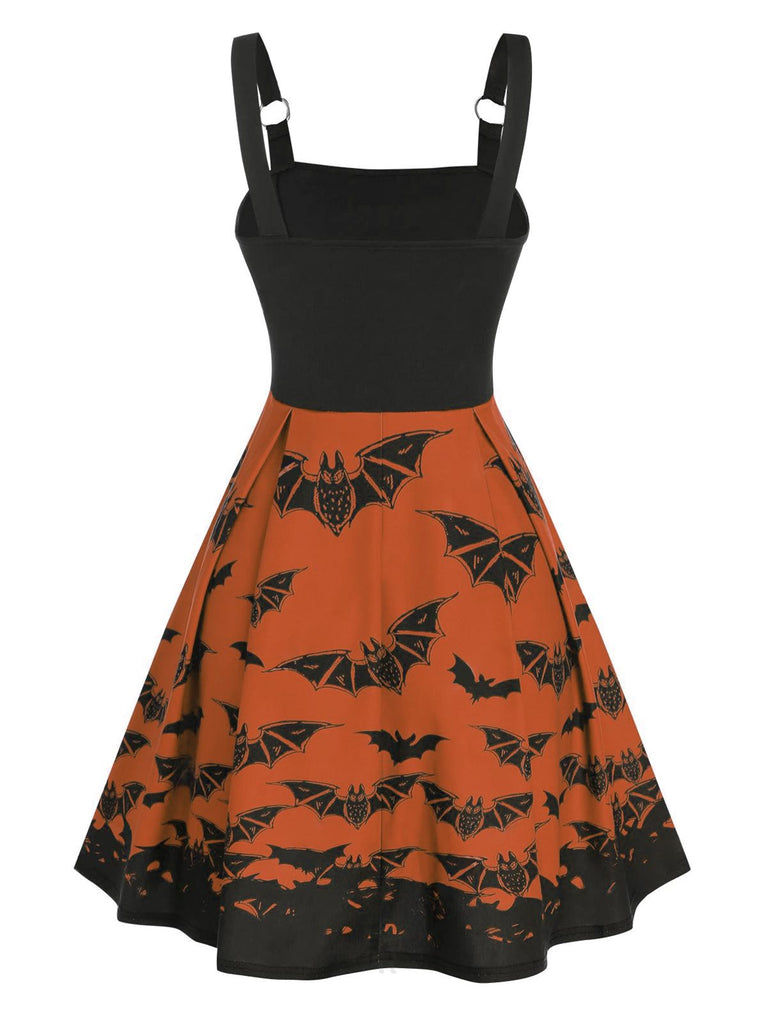 Orange 1950s Strap Lace-up Swing Dress
