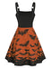 Orange 1950s Strap Lace-up Swing Dress