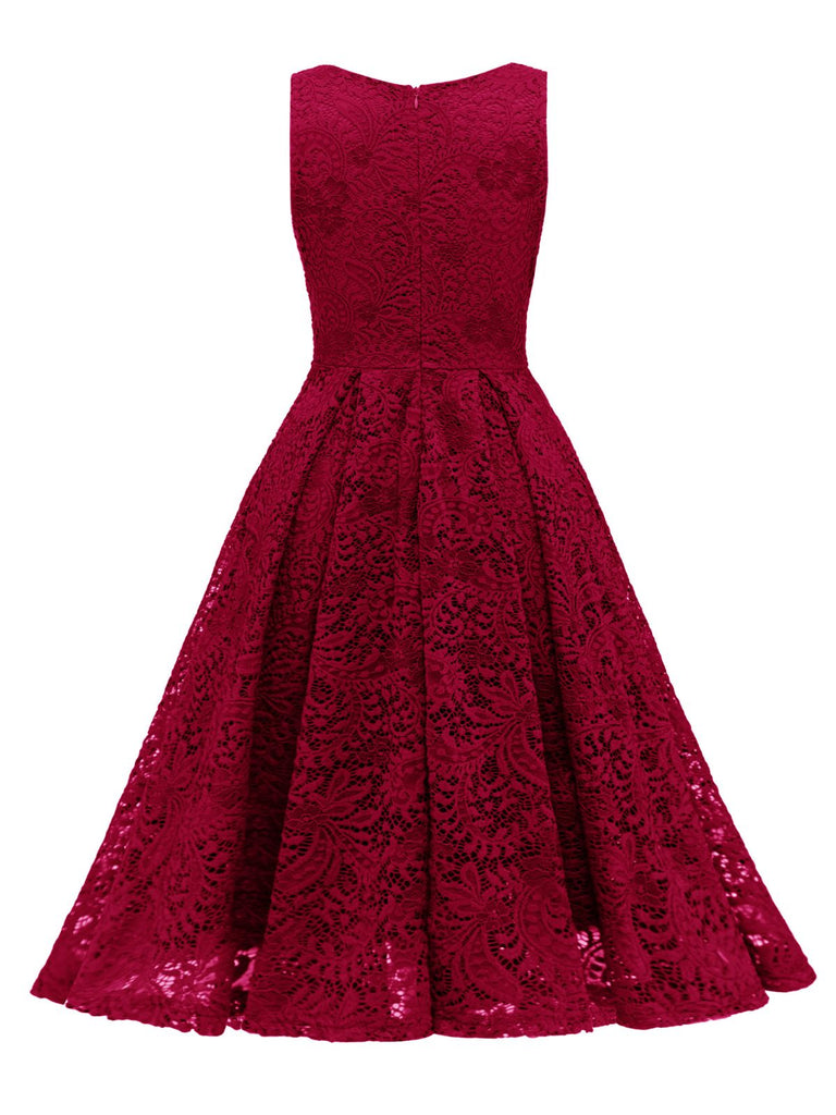 1950s Floral Lace Solid Swing Dress