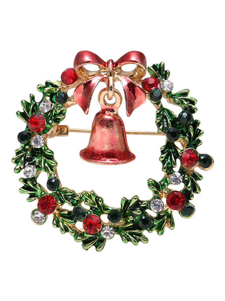 Retro Christmas Wreath Rhinestone Brooch