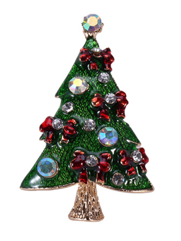 Retro Christmas Trees Rhinestone Brooch