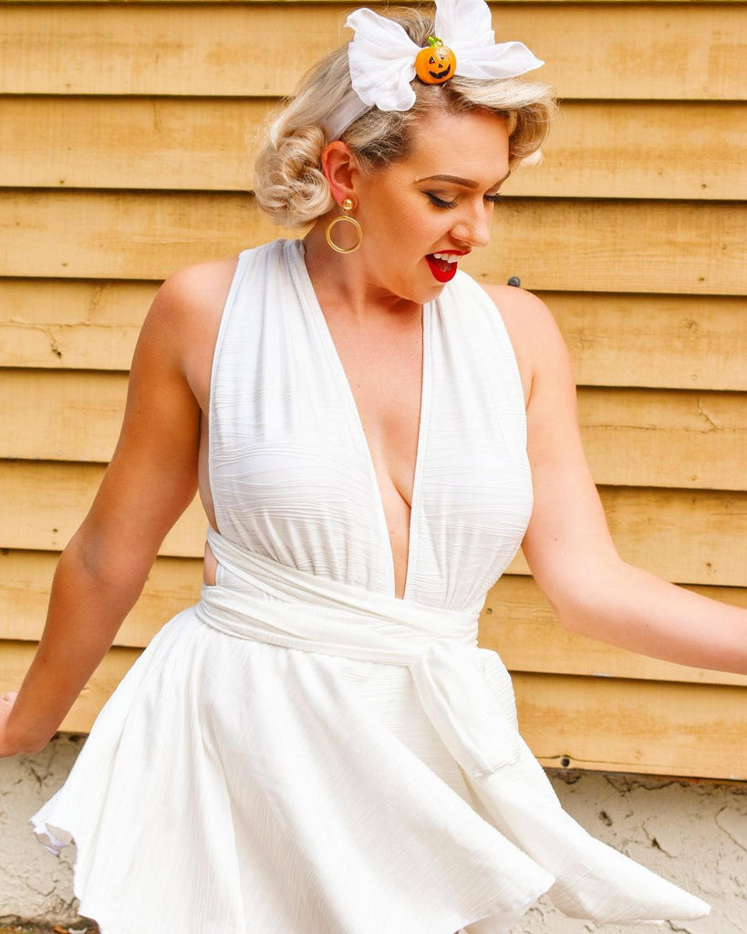 White 1930s Backless Pleated Skirted Swimsuit