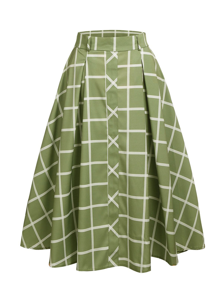 Green 1950s Plaid Swing Skirt