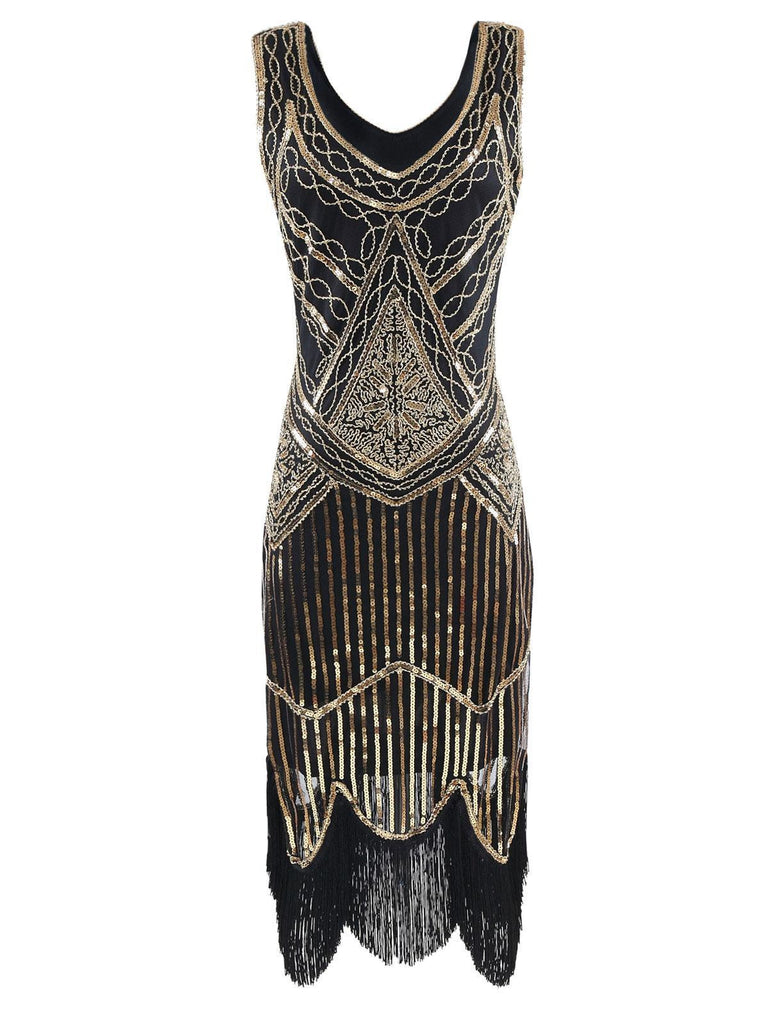 US Warehouse Gold 1920s Sequined Flapper Dress Retro Stage