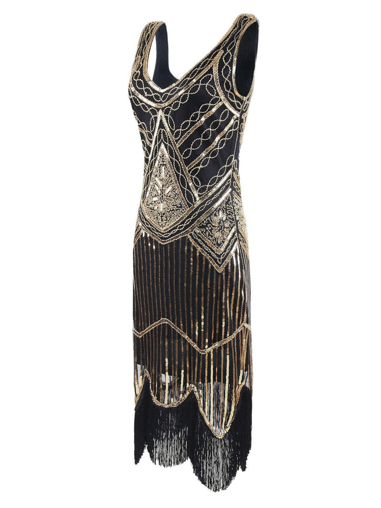 [US Warehouse] Gold 1920s Sequined Flapper Dress