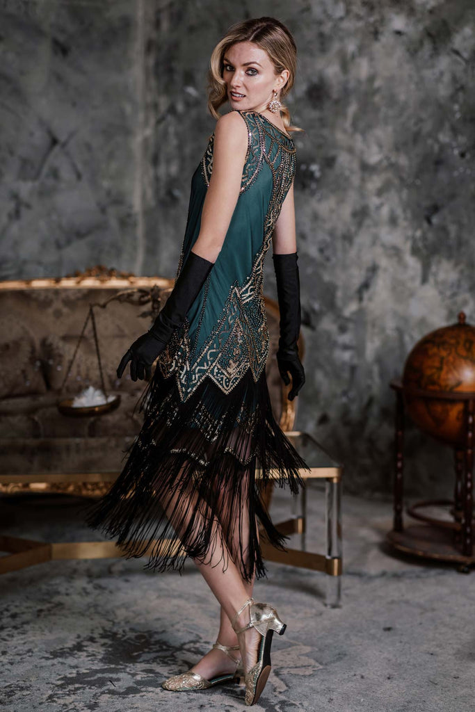 1920s Beaded Fringed Dress, classic 1920s style elegant retro fashion - Image 4