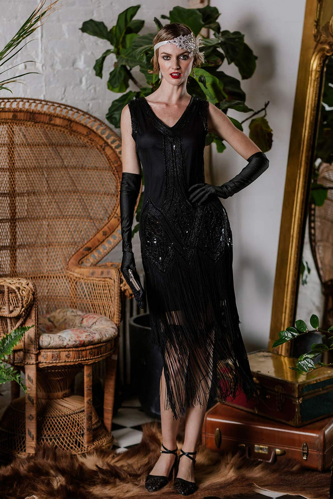 blue dress for baby girl Age of Love Eva 1920s Flapper Style Dress in Black by Nataya – WardrobeShop main image 0