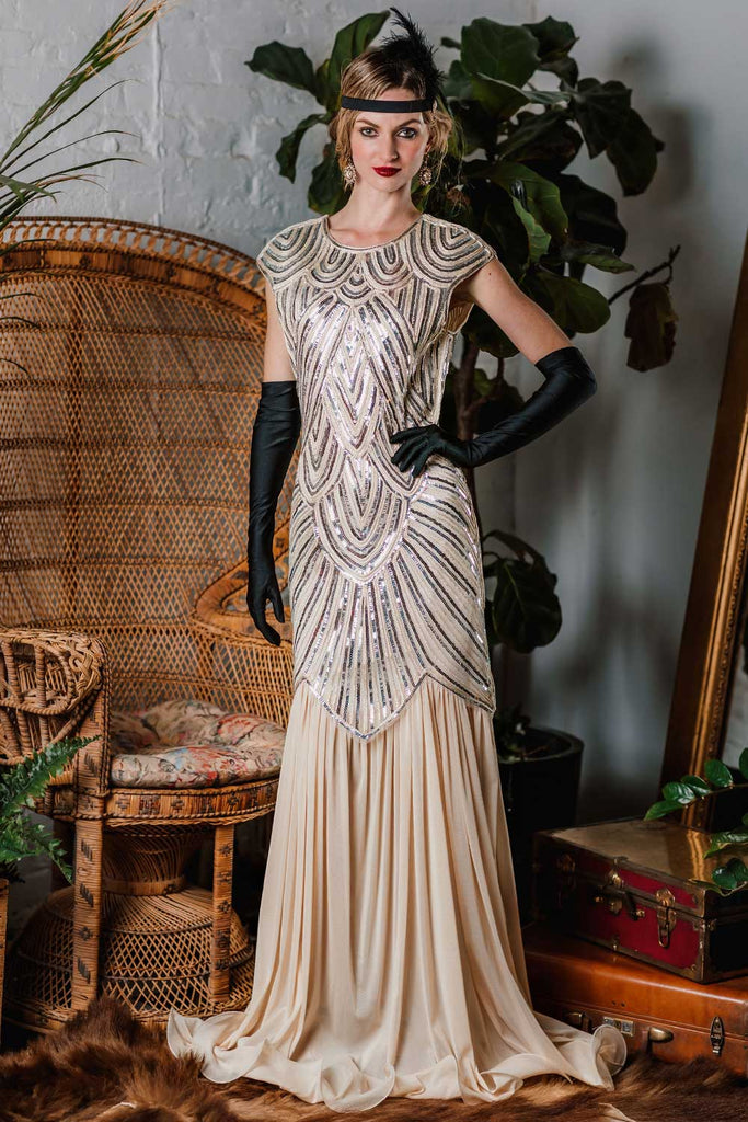 1920s Embroidery Sequin Maxi Dress, classic 1920s style elegant retro fashion - Image 4