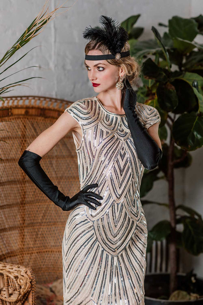 1920s Embroidery Sequin Maxi Dress, classic 1920s style elegant retro fashion - Image 8