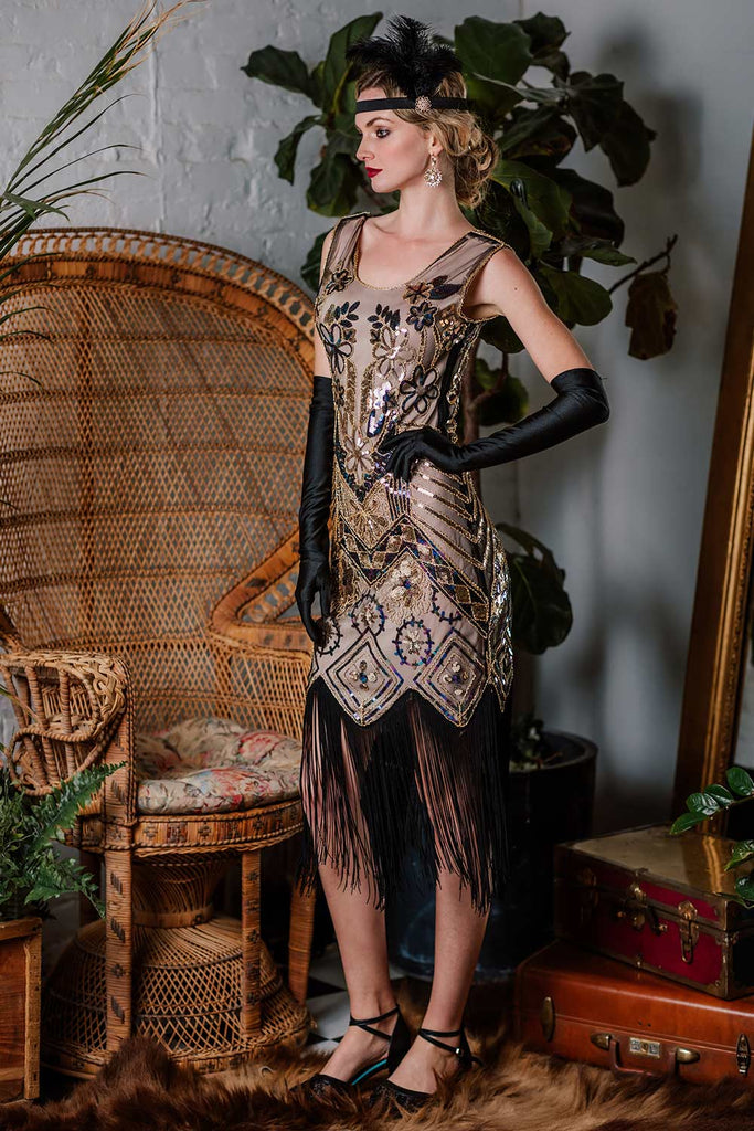 1920s Floral Beaded Flapper Dress 1920s Floral Beaded Flapper Dress