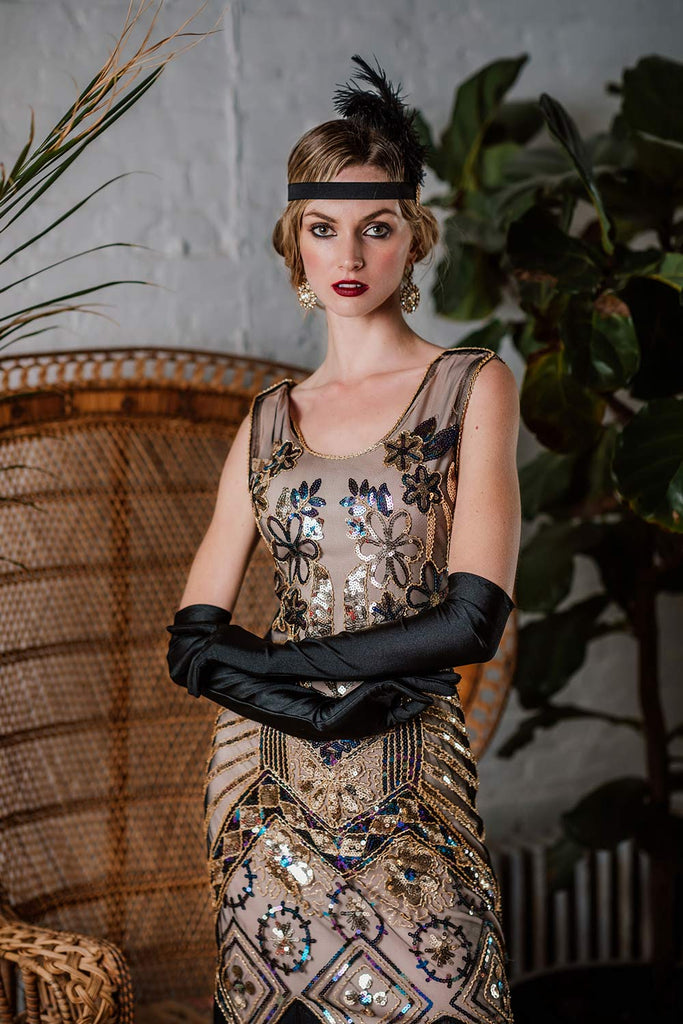 1920s Floral Beaded Flapper Dress 1920s Floral Beaded Flapper Dress