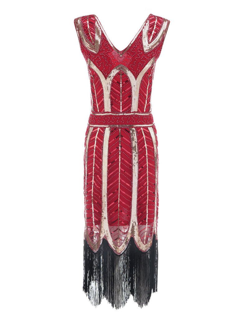 1920s Leaves Sequined Tassel Dress, classic 1920s style elegant retro fashion - Image 17