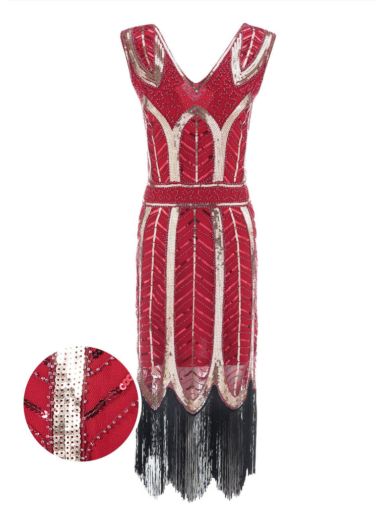 1920s Leaves Sequined Tassel Dress — vintage elegance for the modern woman