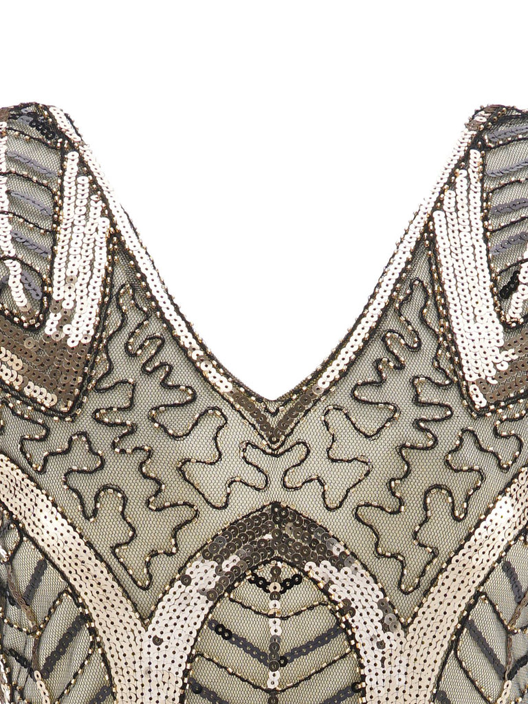 1920s Leaves Sequined Tassel Dress, classic 1920s style elegant retro fashion - Image 3