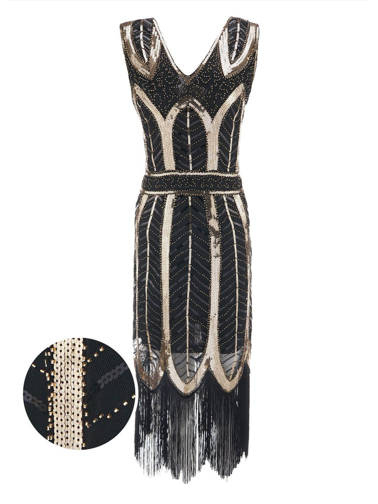1920s Leaves Sequined Tassel Dress, classic 1920s style elegant retro fashion - Image 6