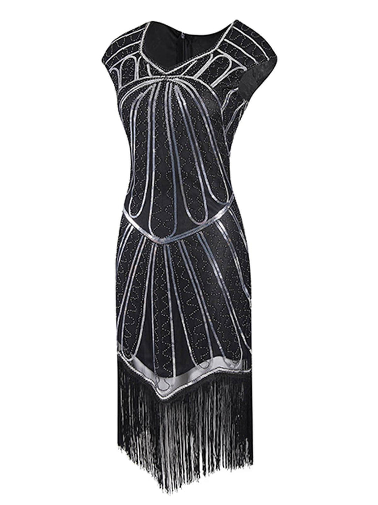 gatsby dress modern Boat neck green Great satin party embellished this 1920s flapper dress 1920s Sequin Fringed Gatsby Dress