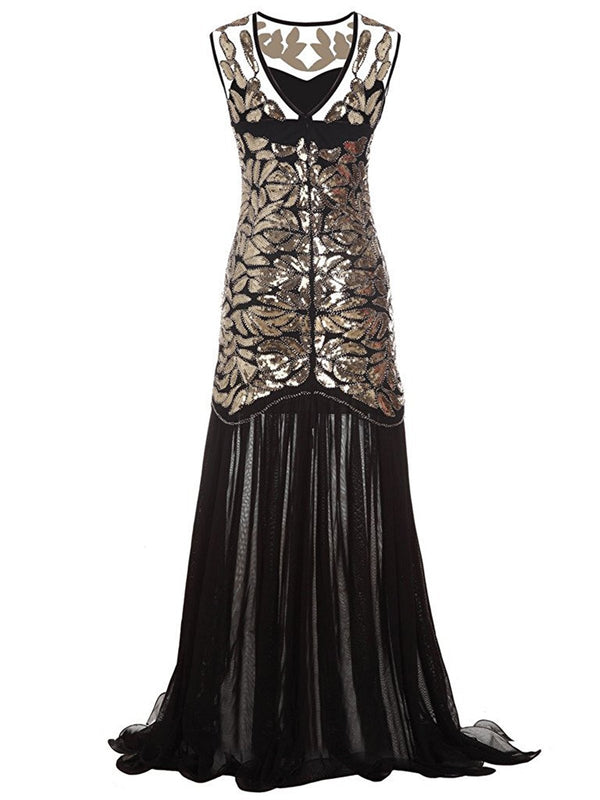 chinese dress ladies BABEYOND Batwing Sleeves Long Flapper Dress for Gatsby Party, 1920s Fashion Evening Gown, Olive Brown, Size S main image 1