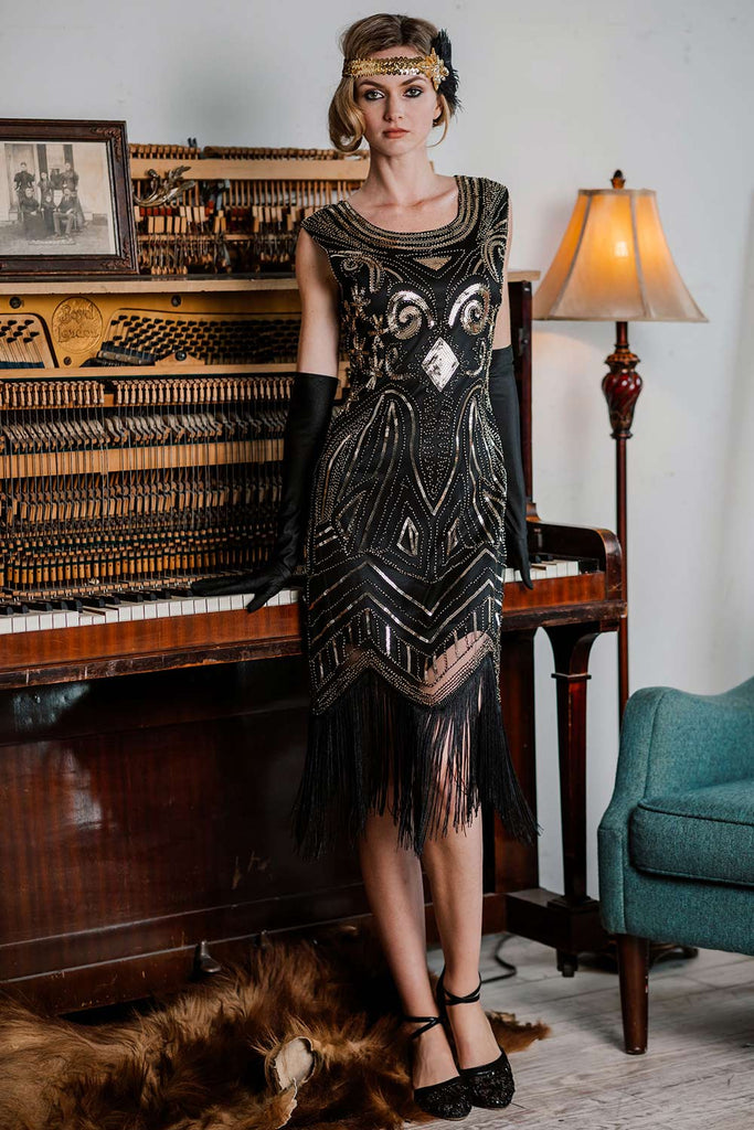 1920s Sequined Fringe Flapper Dress — vintage elegance for the modern woman