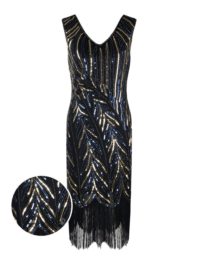 1920s Sequined Tassels Flapper Dress, classic 1920s style elegant retro fashion - Image 1