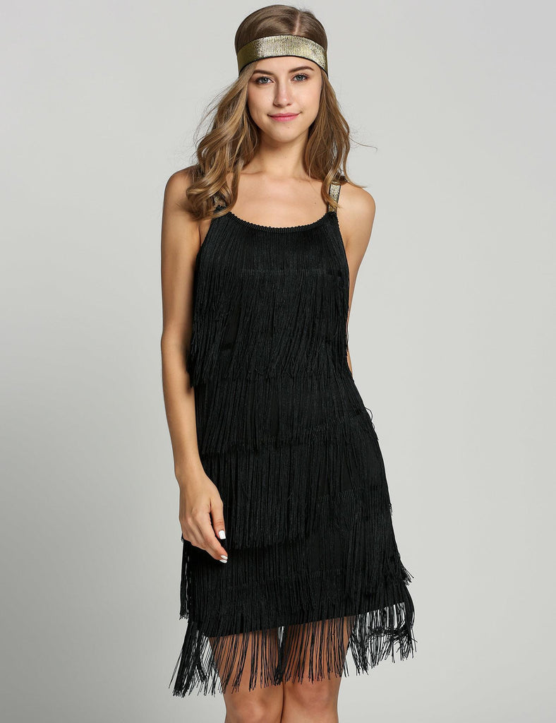 [US Warehouse] Belted Black 1920s Fringe Gatsby Dress