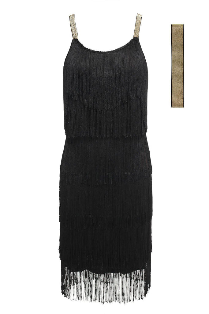 [US Warehouse] Belted Black 1920s Fringe Gatsby Dress