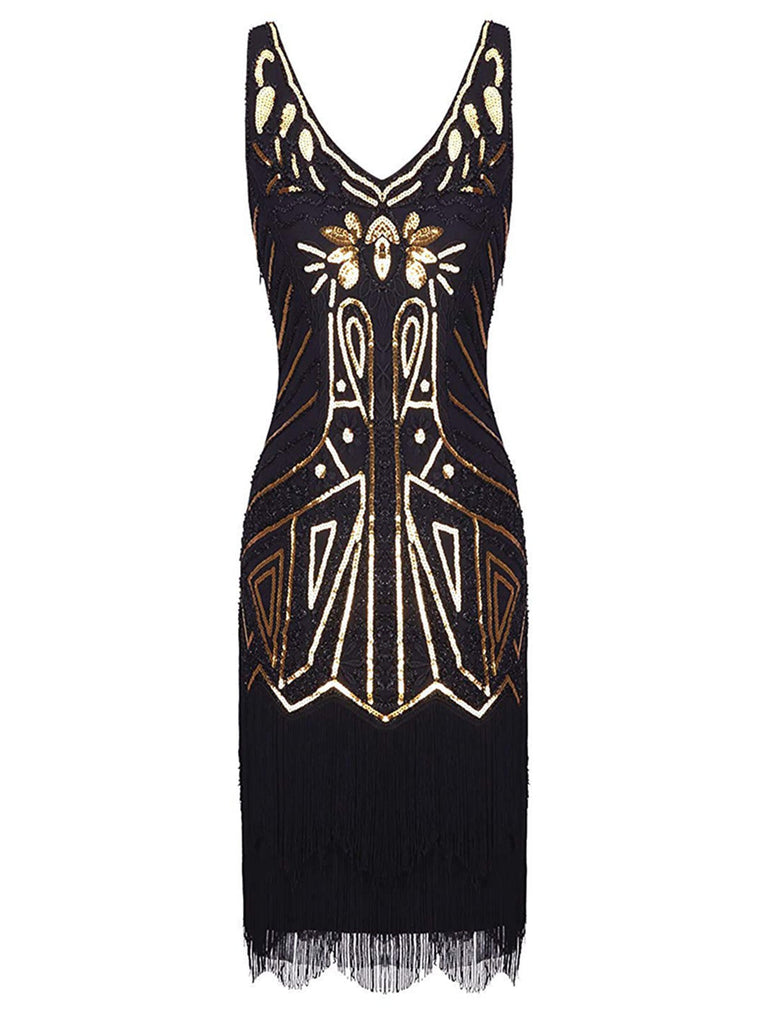 1920sSequin Fringed Flapper Dress, classic vintage style elegant retro fashion - Image 3