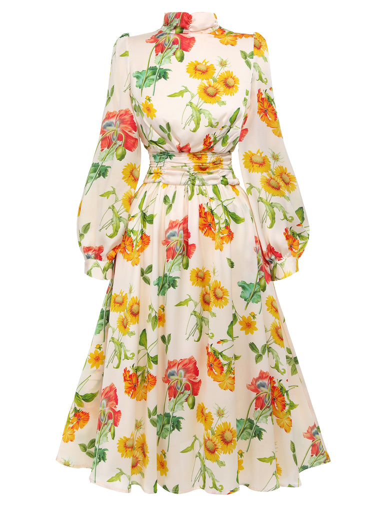 1930s Flower Long Sleeves Swing Dress — vintage elegance for the modern woman