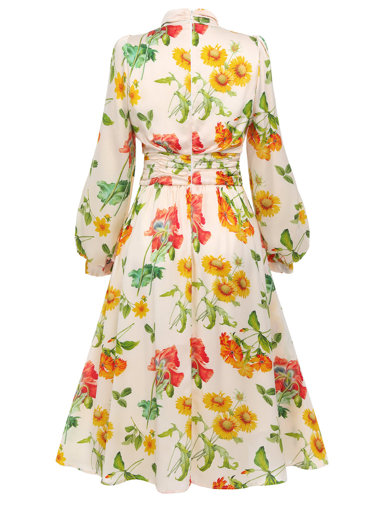 1930s Flower Long Sleeves Swing Dress: timeless style reimagined