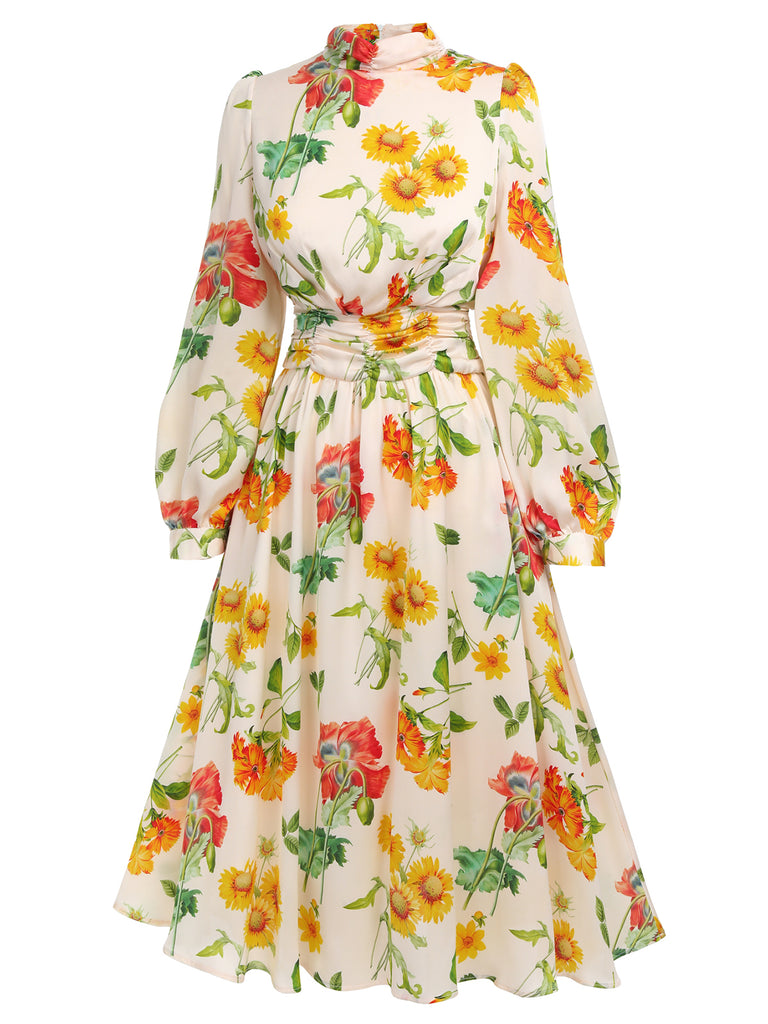 1930s Flower Long Sleeves Swing Dress — vintage elegance for the modern woman