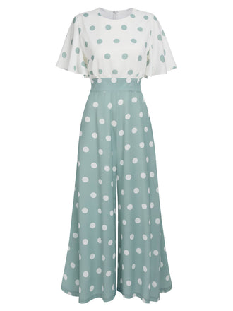 1930s Green White Splicing Polka Dot Jumpsuit: timeless style reimagined