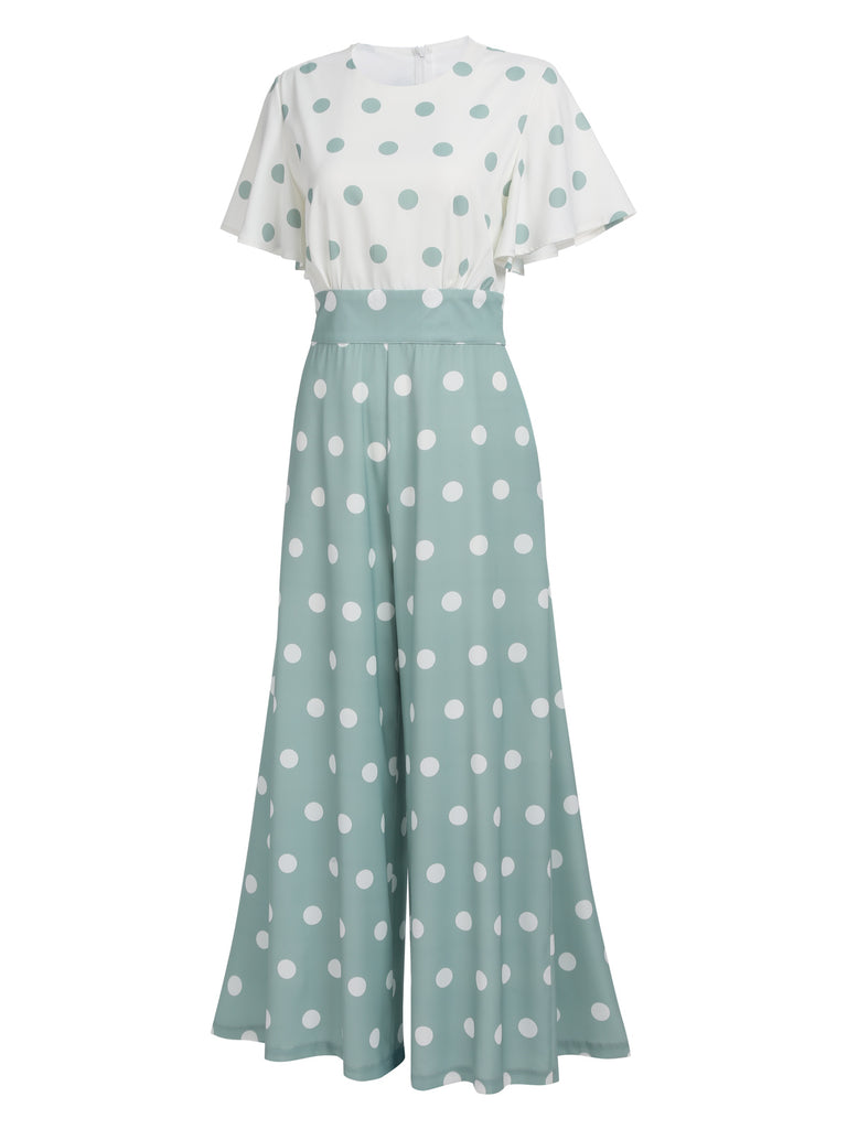 1930s Green White Splicing Polka Dot Jumpsuit — vintage elegance for the modern woman
