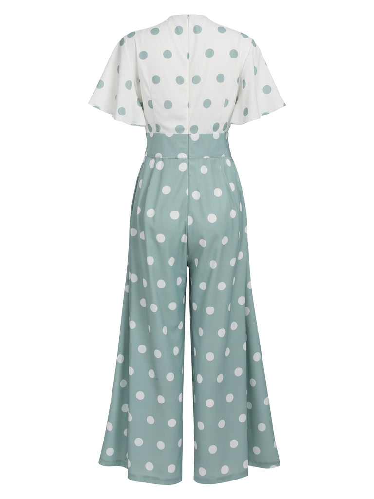 1930s Green White Splicing Polka Dot Jumpsuit: timeless style reimagined