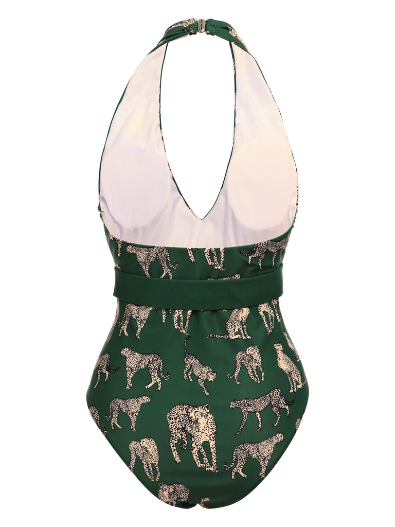 Green 1930s Jaguar Vintage Halter One-piece Swimsuit: timeless style reimagined