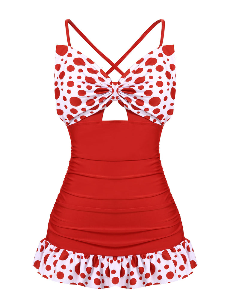 1930s Polka Dot Bowknot Patchwork Swimsuit — vintage elegance for the modern woman