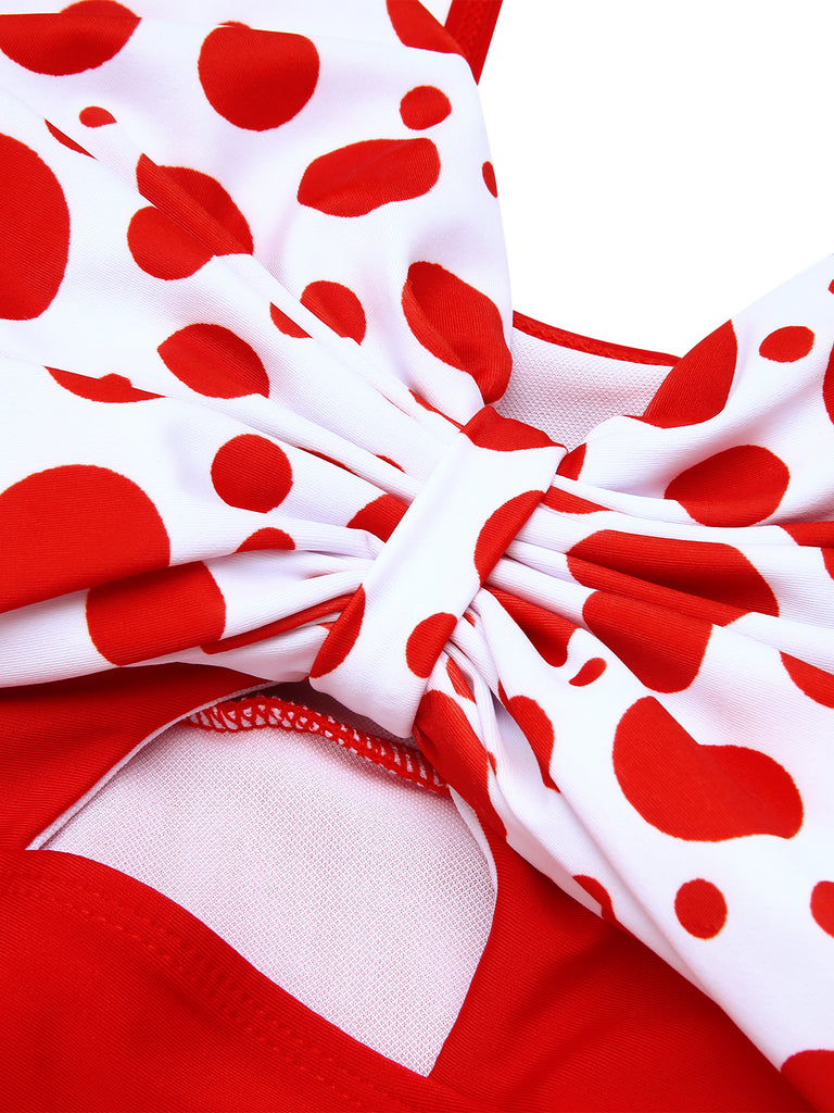1930s Polka Dot Bowknot Patchwork Swimsuit: timeless style reimagined