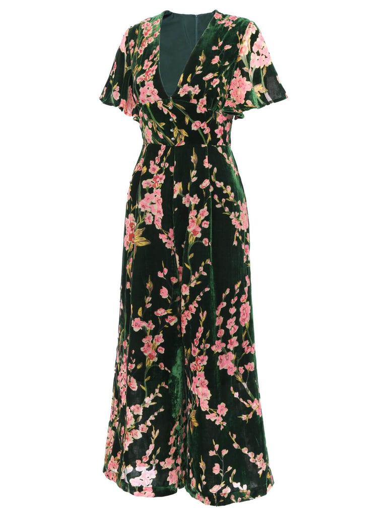 Green 1930s Velvet Vintage Jumpsuit — vintage elegance for the modern woman