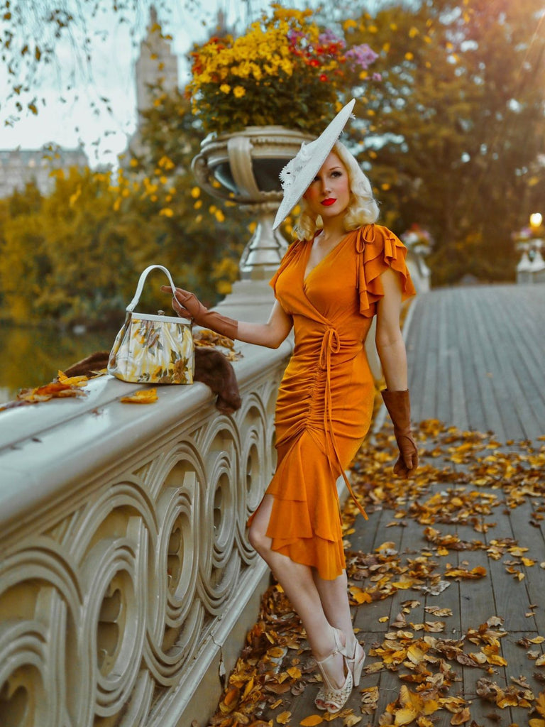 1930s Ruffle Lace-up Fishtail Dress