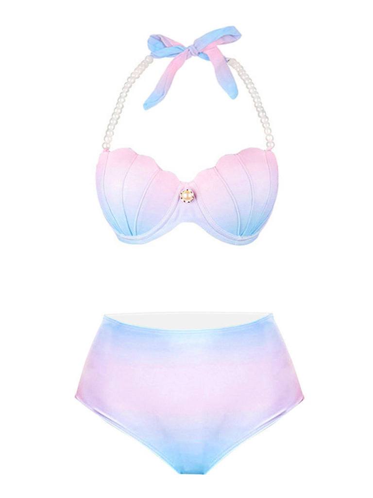 1940s Gradient Pink Shell Pearl Bikini Set: timeless style reimagined