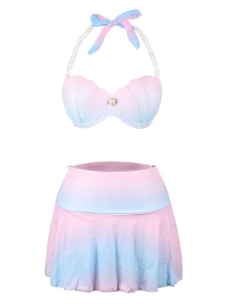 1940s Gradient Pink Shell Skirted Bikini Set: timeless style reimagined