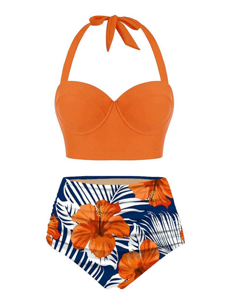 1940s Halter Flowers Pleated Bikini Set — vintage elegance for the modern woman