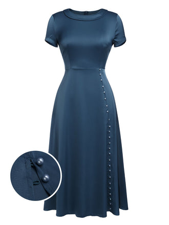 Blue 1940s Pearl Buttons Darlene Dress, vintage dress, retro fashion - perfect for women who love vintage and retro fashion