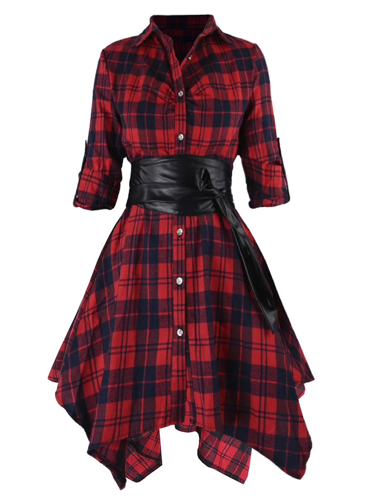 Christmas Plaid Shirt Dress for Women | Belted Collared Button-Front Holiday Outfit Christmas Plaid Shirt Dress for Women | Belted Collared Button-Front Holiday Outfit
