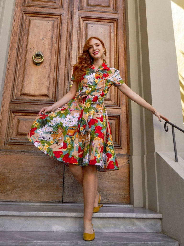 knee length dresses for ladies 1950s Bikini Girls Swing Dress