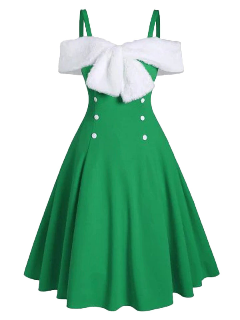Christmas Bow Cold Shoulder Swing Dress Christmas Bow Cold Shoulder Swing Dress