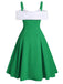 1950s Bow Cold Shoulder Swing Dress, classic 1950s style elegant retro fashion - Image 2