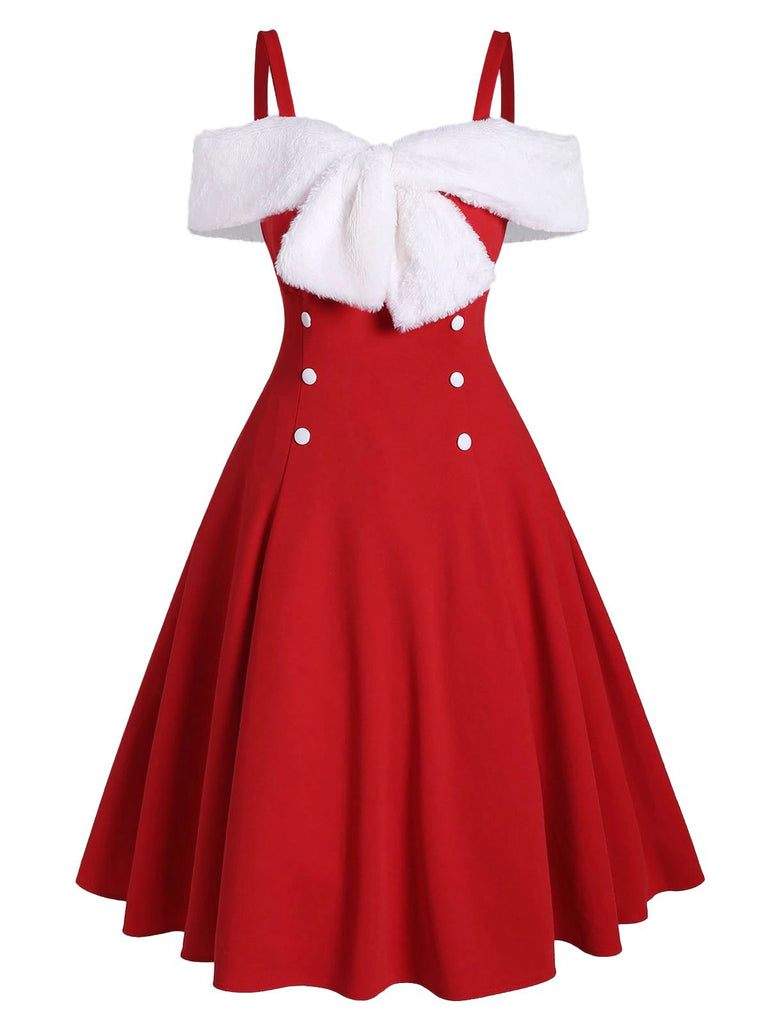 1950s Bow Cold Shoulder Swing Dress, classic 1950s style elegant retro fashion - Image 5